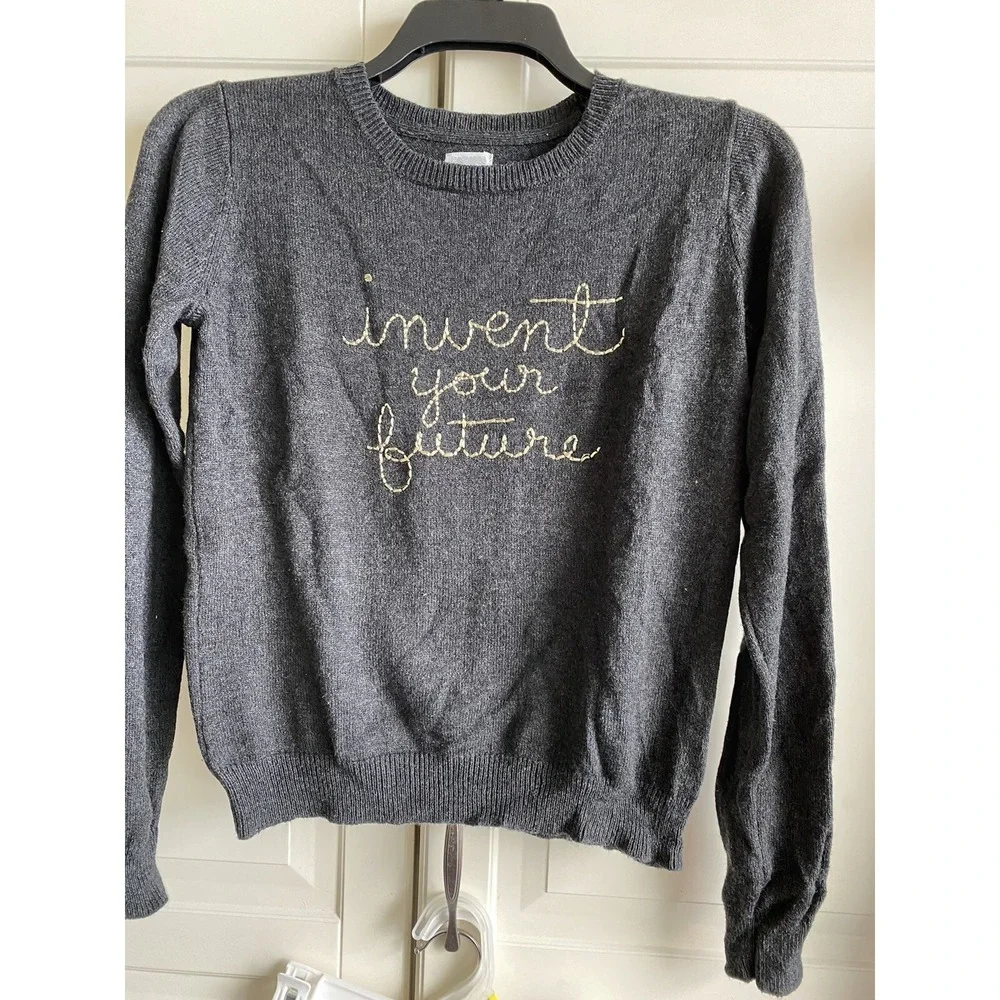 Gymboree Girl Size 14 Pullover‎ Gray Embroidered Sweater  Invent Your Future